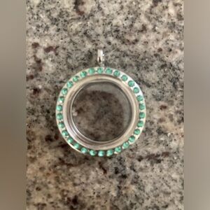 Swarovski Blue Zircon December Birthstone Memory Locket Pendant Necklace